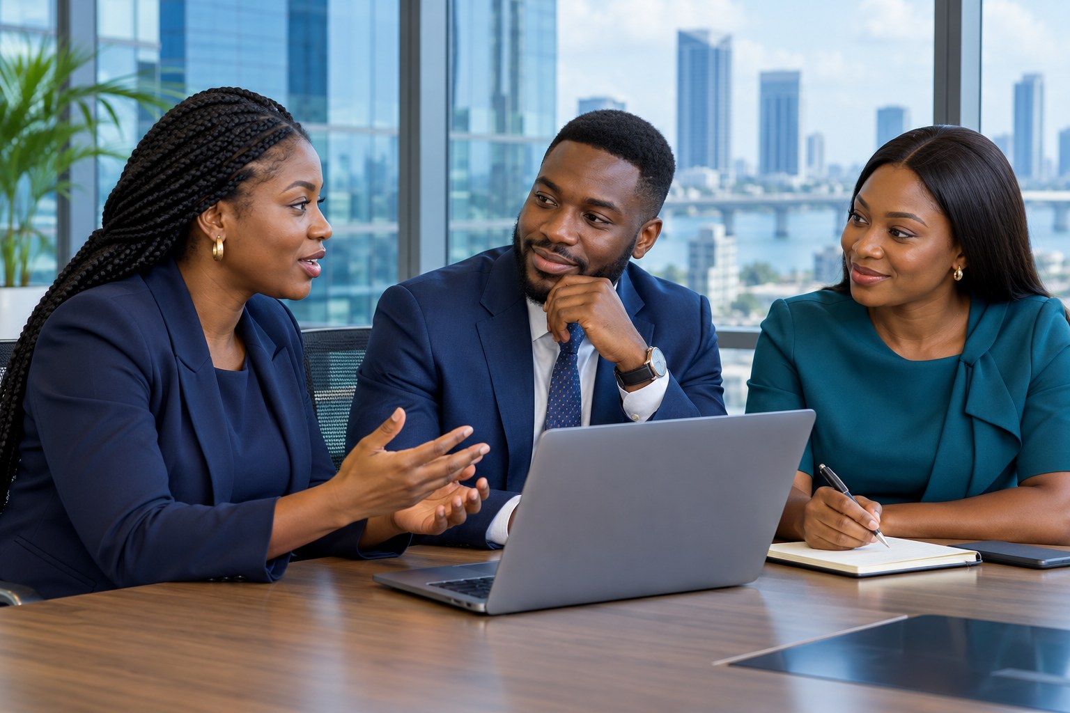Illustrative scene of Black professionals in a business consultation